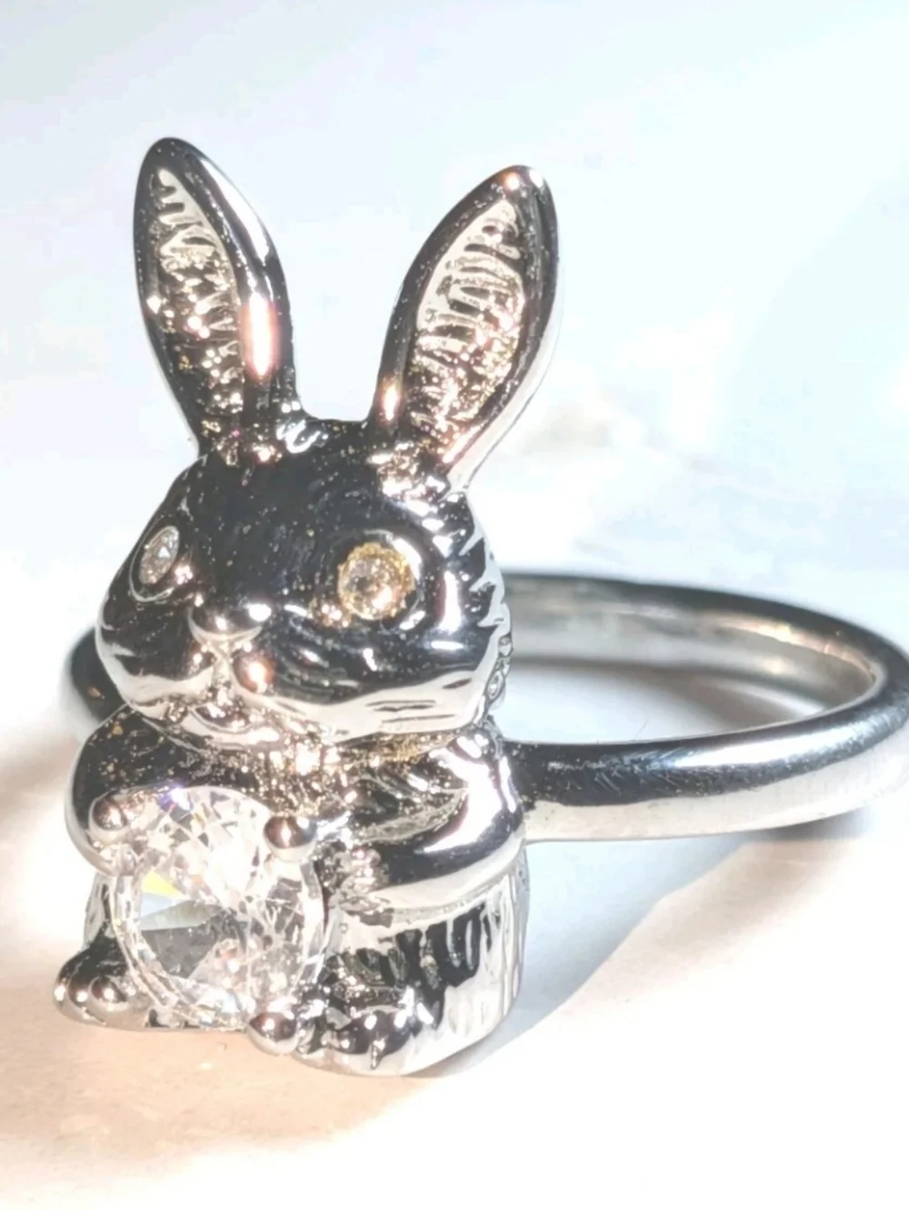 Women's Silver Plated Retro Rabbit Shaped Vintage Lab-Created Diamond Ring Sz 6